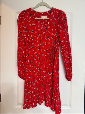 Anthropologie Maeve Red Floral Tie-Waist Dress